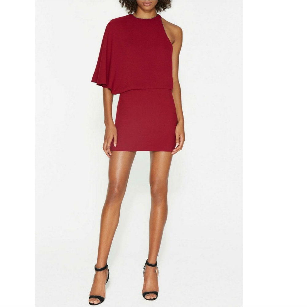 Halston Heritage One-Shoulder Mini Dress in Burgundy